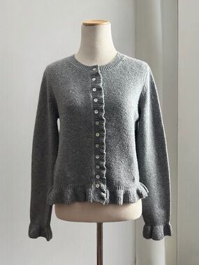 Willow & Wind Gray Ruffle Hem Button Cardigan Sweater